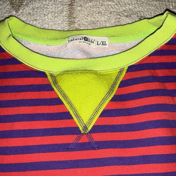Natural Life Oversized Striped Crewneck Sweatshirt Size Large XL Red Purple - Picture 2 of 3